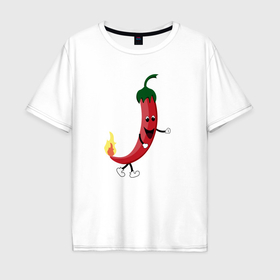 Мужская футболка хлопок Oversize с принтом Крутой мексиканский перец с огоньком в Петрозаводске, 100% хлопок | свободный крой, круглый ворот, “спинка” длиннее передней части | 