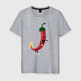 Мужская футболка хлопок с принтом Крутой мексиканский перец с огоньком в Белгороде, 100% хлопок | прямой крой, круглый вырез горловины, длина до линии бедер, слегка спущенное плечо. | 
