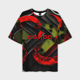 Мужская футболка oversize 3D с принтом CS GO abstract green red в Санкт-Петербурге,  |  | 
