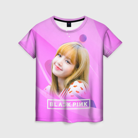 Женская футболка 3D с принтом Blackpink  Lisa pink в Тюмени, 100% полиэфир ( синтетическое хлопкоподобное полотно) | прямой крой, круглый вырез горловины, длина до линии бедер | 