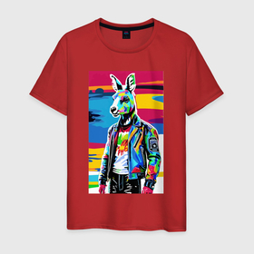 Мужская футболка хлопок с принтом Кенгуру модник   поп арт   Австралия в Белгороде, 100% хлопок | прямой крой, круглый вырез горловины, длина до линии бедер, слегка спущенное плечо. | 