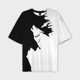 Мужская футболка oversize 3D с принтом Волчий вой в горах ,  |  | 
