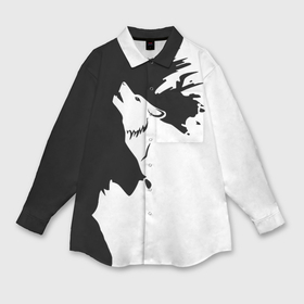 Мужская рубашка oversize 3D с принтом Волчий вой в горах ,  |  | Тематика изображения на принте: 