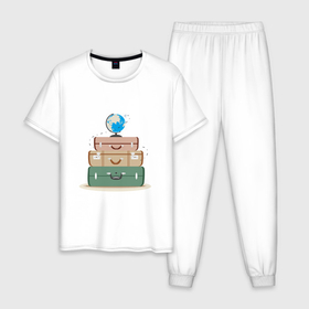 Мужская пижама хлопок с принтом Чемоданы путешественника в Петрозаводске, 100% хлопок | брюки и футболка прямого кроя, без карманов, на брюках мягкая резинка на поясе и по низу штанин
 | 