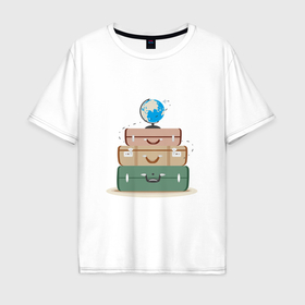 Мужская футболка хлопок Oversize с принтом Чемоданы путешественника , 100% хлопок | свободный крой, круглый ворот, “спинка” длиннее передней части | 