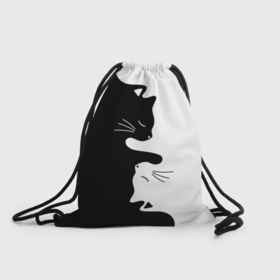 Рюкзак-мешок 3D с принтом Котики Инь Янь в Тюмени, 100% полиэстер | плотность ткани — 200 г/м2, размер — 35 х 45 см; лямки — толстые шнурки, застежка на шнуровке, без карманов и подкладки | 