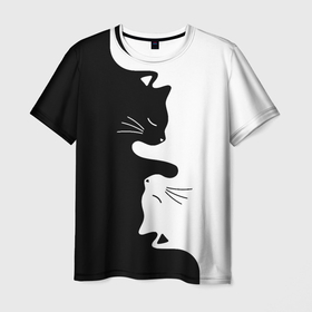 Мужская футболка 3D с принтом Котики Инь Янь в Кировске, 100% полиэфир | прямой крой, круглый вырез горловины, длина до линии бедер | Тематика изображения на принте: 