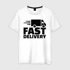 Мужская футболка хлопок с принтом Быстрая доставка в Петрозаводске, 100% хлопок | прямой крой, круглый вырез горловины, длина до линии бедер, слегка спущенное плечо. | 