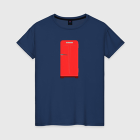Женская футболка хлопок с принтом Ретро холодильник Юрюзань красный в Кировске, 100% хлопок | прямой крой, круглый вырез горловины, длина до линии бедер, слегка спущенное плечо | 