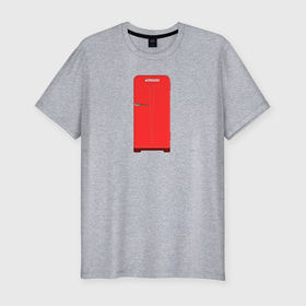 Мужская футболка хлопок Slim с принтом Ретро холодильник Юрюзань красный в Кировске, 92% хлопок, 8% лайкра | приталенный силуэт, круглый вырез ворота, длина до линии бедра, короткий рукав | 