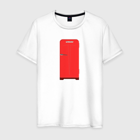Мужская футболка хлопок с принтом Ретро холодильник Юрюзань красный в Кировске, 100% хлопок | прямой крой, круглый вырез горловины, длина до линии бедер, слегка спущенное плечо. | 