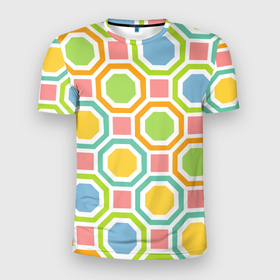 Мужская футболка 3D Slim с принтом Color geometria , 100% полиэстер с улучшенными характеристиками | приталенный силуэт, круглая горловина, широкие плечи, сужается к линии бедра | Тематика изображения на принте: 