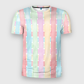 Мужская футболка 3D Slim с принтом Color lines в Тюмени, 100% полиэстер с улучшенными характеристиками | приталенный силуэт, круглая горловина, широкие плечи, сужается к линии бедра | 
