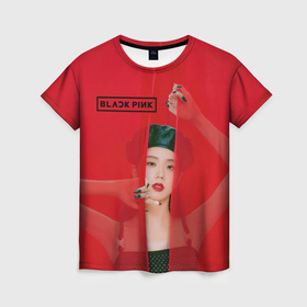 Женская футболка 3D с принтом Blackpink red background в Курске, 100% полиэфир ( синтетическое хлопкоподобное полотно) | прямой крой, круглый вырез горловины, длина до линии бедер | 
