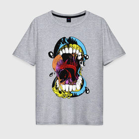Мужская футболка хлопок Oversize с принтом Screaming mouth в Петрозаводске, 100% хлопок | свободный крой, круглый ворот, “спинка” длиннее передней части | Тематика изображения на принте: 