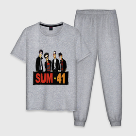 Мужская пижама хлопок с принтом Sum41 team в Курске, 100% хлопок | брюки и футболка прямого кроя, без карманов, на брюках мягкая резинка на поясе и по низу штанин
 | 