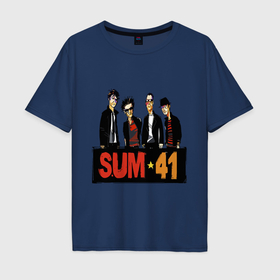 Мужская футболка хлопок Oversize с принтом Sum41 team в Тюмени, 100% хлопок | свободный крой, круглый ворот, “спинка” длиннее передней части | Тематика изображения на принте: 
