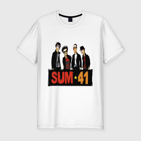 Мужская футболка хлопок Slim с принтом Sum41 team в Курске, 92% хлопок, 8% лайкра | приталенный силуэт, круглый вырез ворота, длина до линии бедра, короткий рукав | 