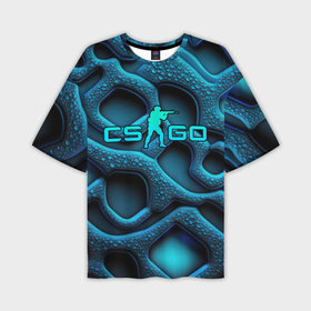 Мужская футболка oversize 3D с принтом CS GO blue neon logo в Санкт-Петербурге,  |  | 