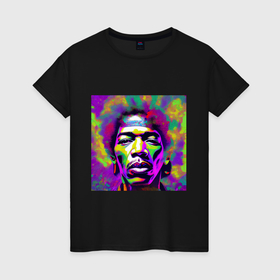 Женская футболка хлопок с принтом Jimi Hendrix in color Glitch Art в Курске, 100% хлопок | прямой крой, круглый вырез горловины, длина до линии бедер, слегка спущенное плечо | 