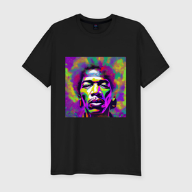 Мужская футболка хлопок Slim с принтом Jimi Hendrix in color Glitch Art в Новосибирске, 92% хлопок, 8% лайкра | приталенный силуэт, круглый вырез ворота, длина до линии бедра, короткий рукав | 