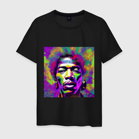 Мужская футболка хлопок с принтом Jimi Hendrix in color Glitch Art в Тюмени, 100% хлопок | прямой крой, круглый вырез горловины, длина до линии бедер, слегка спущенное плечо. | Тематика изображения на принте: 