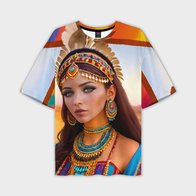 Мужская футболка oversize 3D с принтом Индейская девушка в каньоне в Новосибирске,  |  | Тематика изображения на принте: 