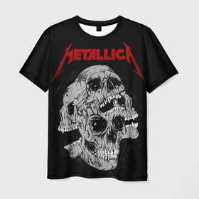 Мужская футболка 3D с принтом Metallica skulls в Белгороде, 100% полиэфир | прямой крой, круглый вырез горловины, длина до линии бедер | 