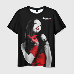 Мужская футболка 3D с принтом Blackpink Jennie Red dress в Белгороде, 100% полиэфир | прямой крой, круглый вырез горловины, длина до линии бедер | 