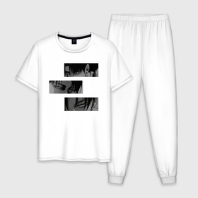 Мужская пижама хлопок с принтом Леви Аккерман в блоках в Курске, 100% хлопок | брюки и футболка прямого кроя, без карманов, на брюках мягкая резинка на поясе и по низу штанин
 | Тематика изображения на принте: 