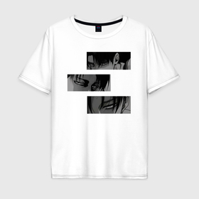 Мужская футболка хлопок Oversize с принтом Леви Аккерман в блоках в Курске, 100% хлопок | свободный крой, круглый ворот, “спинка” длиннее передней части | Тематика изображения на принте: 