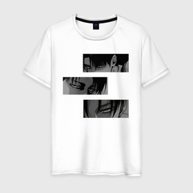 Мужская футболка хлопок с принтом Леви Аккерман в блоках в Курске, 100% хлопок | прямой крой, круглый вырез горловины, длина до линии бедер, слегка спущенное плечо. | Тематика изображения на принте: 
