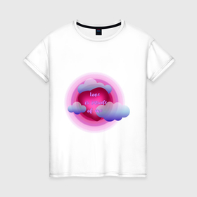 Женская футболка хлопок с принтом Love inside в Петрозаводске, 100% хлопок | прямой крой, круглый вырез горловины, длина до линии бедер, слегка спущенное плечо | 