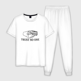 Мужская пижама хлопок с принтом Trust nobody в Санкт-Петербурге, 100% хлопок | брюки и футболка прямого кроя, без карманов, на брюках мягкая резинка на поясе и по низу штанин
 | 