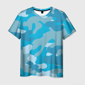 Мужская футболка 3D с принтом Камуфляж военный синий в Петрозаводске, 100% полиэфир | прямой крой, круглый вырез горловины, длина до линии бедер | 