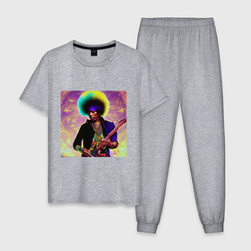 Мужская пижама хлопок с принтом Jimi Hendrix Rock Idol Art в Белгороде, 100% хлопок | брюки и футболка прямого кроя, без карманов, на брюках мягкая резинка на поясе и по низу штанин
 | 