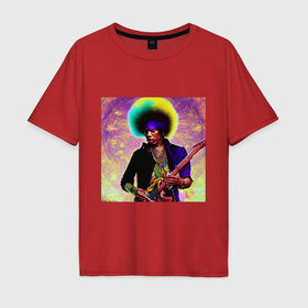 Мужская футболка хлопок Oversize с принтом Jimi Hendrix Rock Idol Art в Санкт-Петербурге, 100% хлопок | свободный крой, круглый ворот, “спинка” длиннее передней части | 