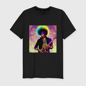 Мужская футболка хлопок Slim с принтом Jimi Hendrix Rock Idol Art в Тюмени, 92% хлопок, 8% лайкра | приталенный силуэт, круглый вырез ворота, длина до линии бедра, короткий рукав | 
