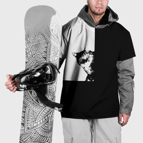 Накидка на куртку 3D с принтом Абстракция кот черно белый в Рязани, 100% полиэстер |  | 
