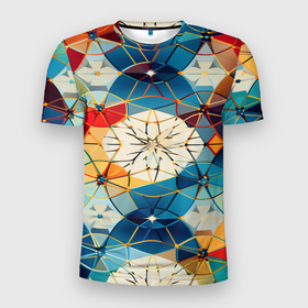 Мужская футболка 3D Slim с принтом geometric mosaic в Тюмени, 100% полиэстер с улучшенными характеристиками | приталенный силуэт, круглая горловина, широкие плечи, сужается к линии бедра | 