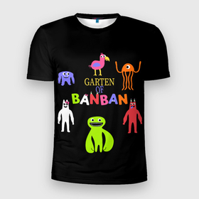 Мужская футболка 3D Slim с принтом Детский сад Банбана персонажи , 100% полиэстер с улучшенными характеристиками | приталенный силуэт, круглая горловина, широкие плечи, сужается к линии бедра | 