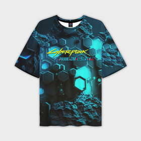 Мужская футболка oversize 3D с принтом Cyberpunk 2077 phantom  liberty blue abstract ,  |  | 