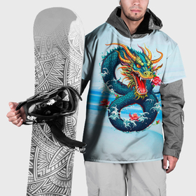 Накидка на куртку 3D с принтом Китайский водяной дракон на синем фоне в Екатеринбурге, 100% полиэстер |  | Тематика изображения на принте: 