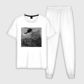 Мужская пижама хлопок с принтом Котик мем вьетнамские флешбеки , 100% хлопок | брюки и футболка прямого кроя, без карманов, на брюках мягкая резинка на поясе и по низу штанин
 | 