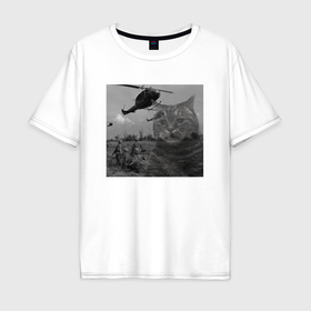 Мужская футболка хлопок Oversize с принтом Котик мем вьетнамские флешбеки , 100% хлопок | свободный крой, круглый ворот, “спинка” длиннее передней части | 