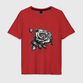Мужская футболка хлопок Oversize с принтом роза нарисованная карандашом в Санкт-Петербурге, 100% хлопок | свободный крой, круглый ворот, “спинка” длиннее передней части | 