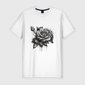 Мужская футболка хлопок Slim с принтом роза нарисованная карандашом в Екатеринбурге, 92% хлопок, 8% лайкра | приталенный силуэт, круглый вырез ворота, длина до линии бедра, короткий рукав | Тематика изображения на принте: 