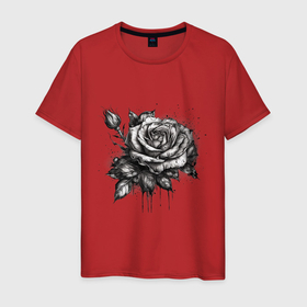 Мужская футболка хлопок с принтом роза нарисованная карандашом в Кировске, 100% хлопок | прямой крой, круглый вырез горловины, длина до линии бедер, слегка спущенное плечо. | 