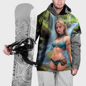 Накидка на куртку 3D с принтом Девушка у водопада в тропиках в Екатеринбурге, 100% полиэстер |  | 