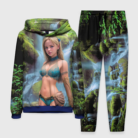 Мужской костюм с толстовкой 3D с принтом Девушка у водопада в тропиках в Екатеринбурге,  |  | 